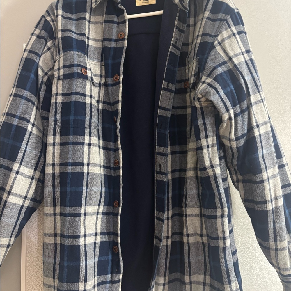 Blue and White Plaid Flannel Shirt